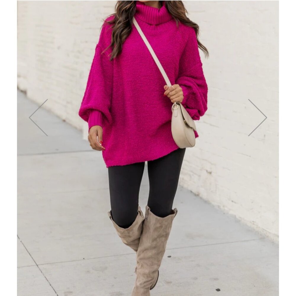 Pink Lilly Haven't You Heard Fuchsia Turtleneck Sweater Size XL